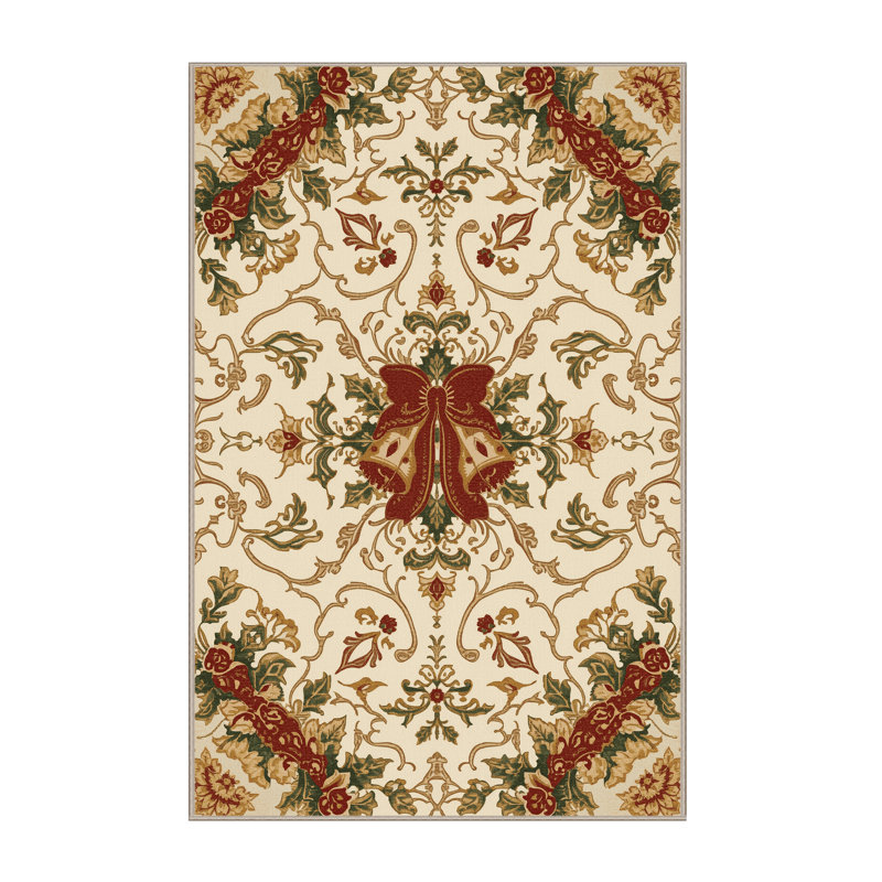 Tapis beige moderne et contemporain lavable à la machine Midtown Christmas, 5 x 7