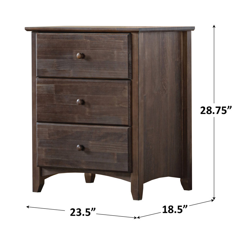 Solid Wood 3-drawer Nightstand In Walnut, Walnut