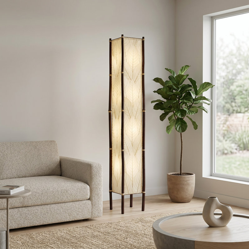 Quintan 72'' Black Column Floor Lamp, Natural