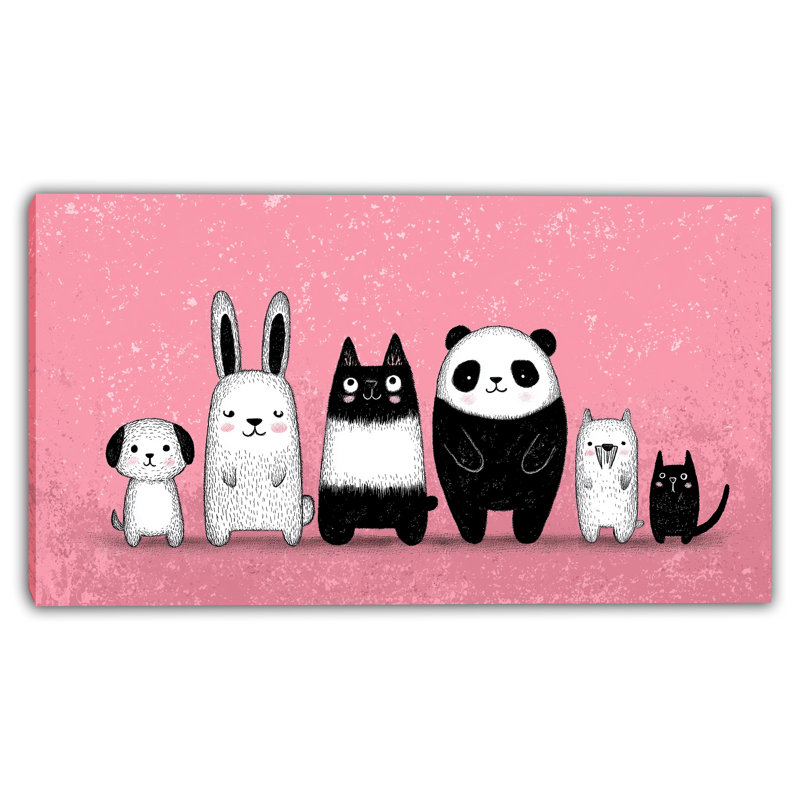 Adorable groupe d'animaux, art mural sur toile tendue, H 20 po x l 40 po