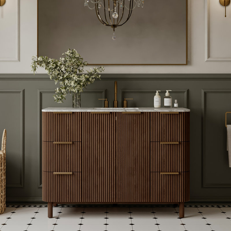 Kensington 48" Bathroom Vanity in Fluted Birch, Brown Reeded Birch