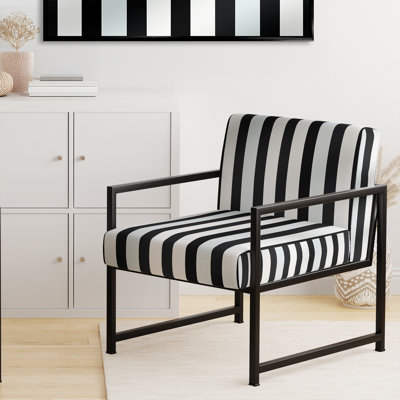 Chaise d'appoint rembourrée rayée noire et blanche Harmony
