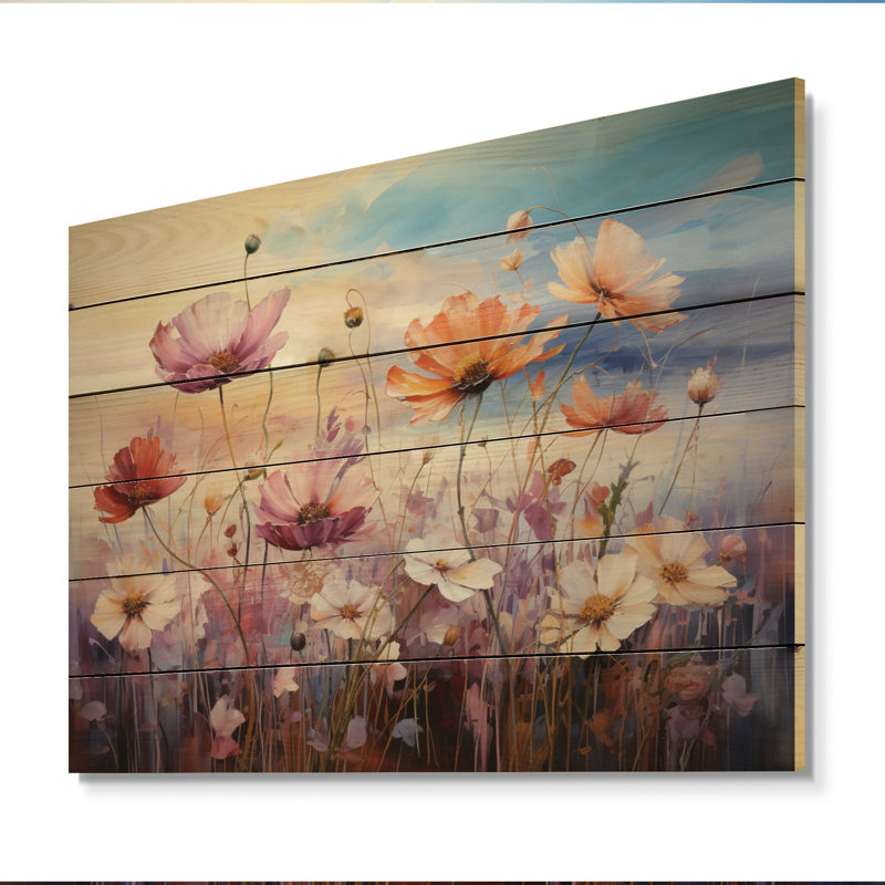 Fleurs sauvages, champ enchanté sur bois, H 24 po x l 32 po x P 0,78 po