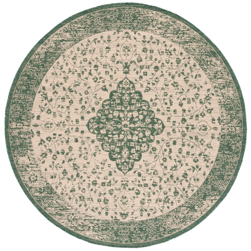 Tapis intérieur / extérieur vert foncé / beige Dracut, Rond 6 pi 7 po