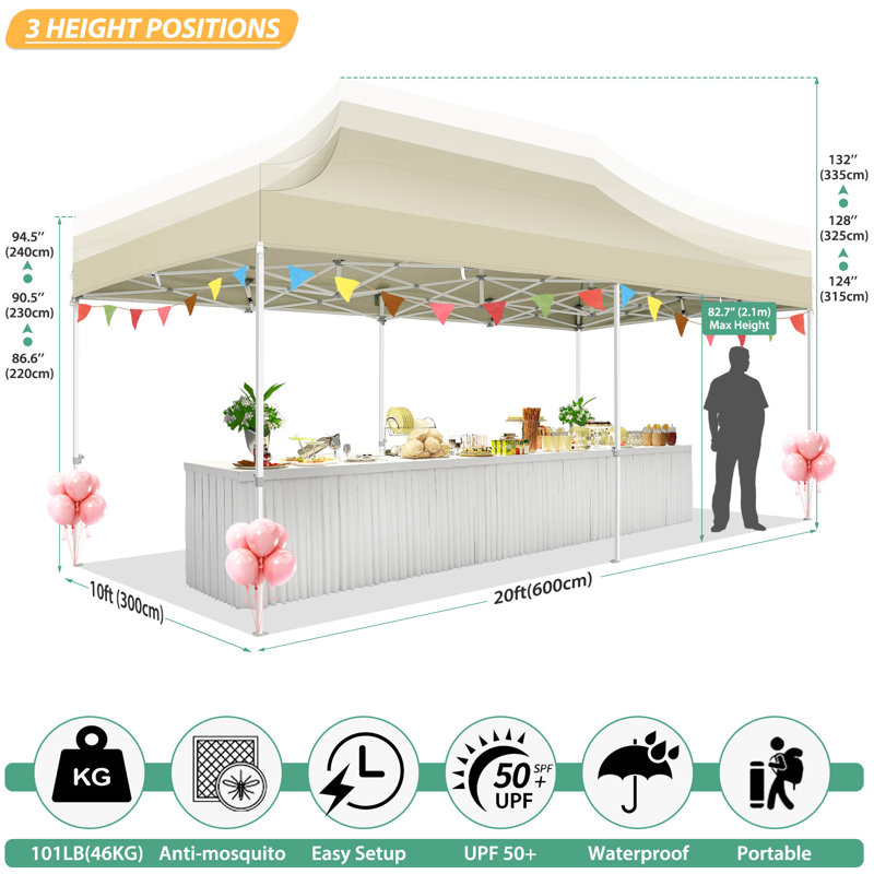 10x20 Canopy Tent, Heavy Duty Pop up Canopy with Sidewalls, Khaki