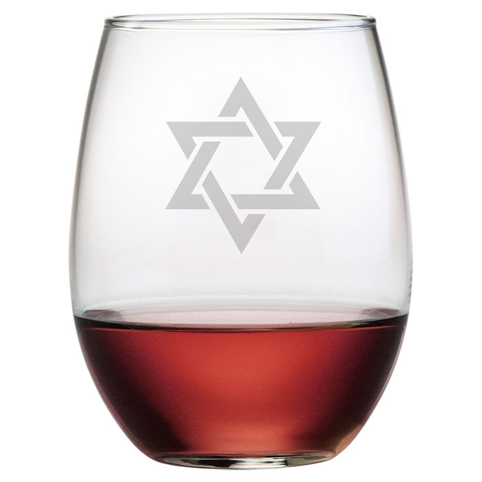 Star Of David 21oz. Stemless Wine Glass Set (Set of 4) Susquehanna Glass