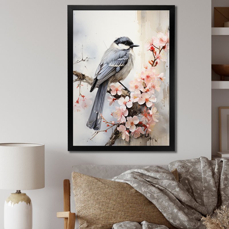 «Hovance Asian Art Bird Sumi I», reproduction sur toile, H 32 po x l 24 po x P 1 po, Cadre photo noir simple
