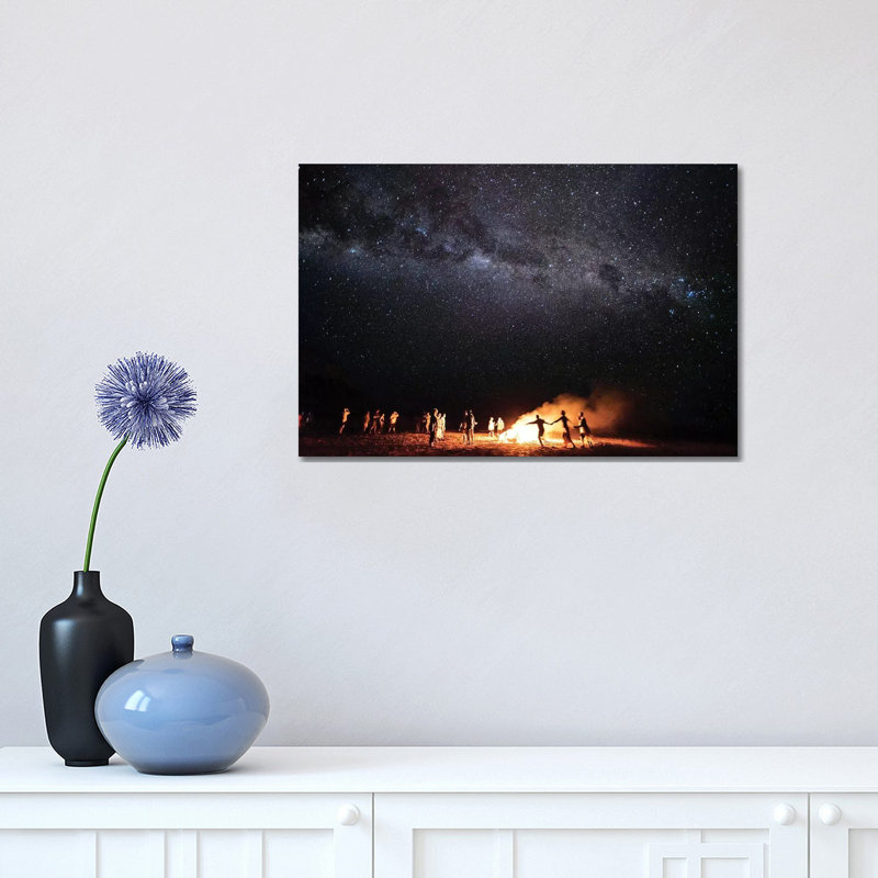 Night Beach Campfire Under Milkyway Stars by James Vodicka - Wrapped Canvas Print, 30.48cm H x 45.72cm W x 1.905cm D