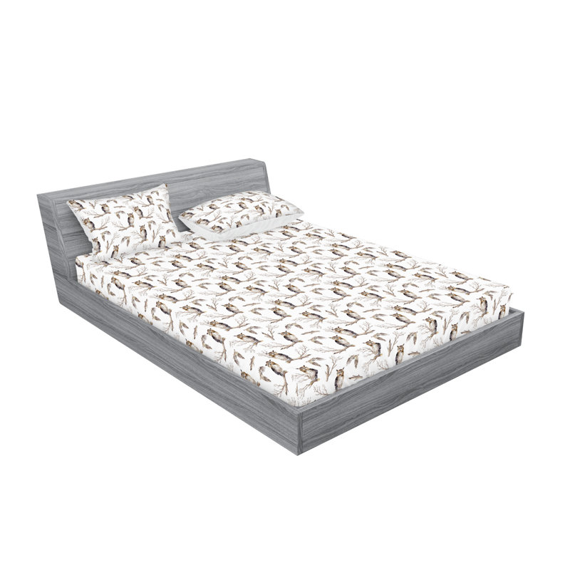 Microfiber Floral Sheet Set, Queen Sheet Set with 2 Pillowcases, Gray/White Animal