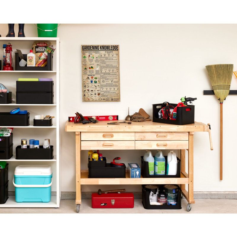iDesign Plastic Large Open Front Garage Storage Eco Bin with Handles, Set of 2 , Matte Black