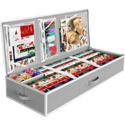 Organisateur de papier-cadeau 41,5 po (105,4 cm), peut contenir 40 rouleaux, gris, sangles réglables, séparateur intérieur pour rubans et nœuds, 3 poches transparentes pour sacs-cadeaux et outils, 41,5 po (105,4 cm) L x 16 po (40,6 cm) l