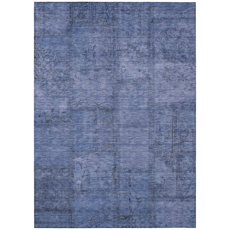 Tapis intérieur / extérieur lavable en patchwork bleu et bleu ciel HomeRoots 5 pi x 8 pi