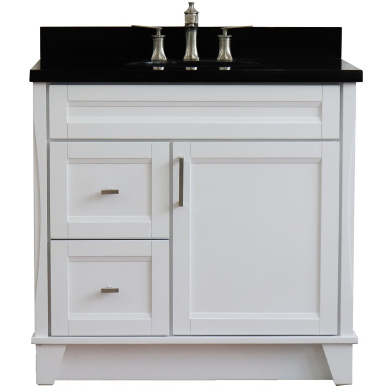 37'' Single Bathroom Vanity with Top, Black, White