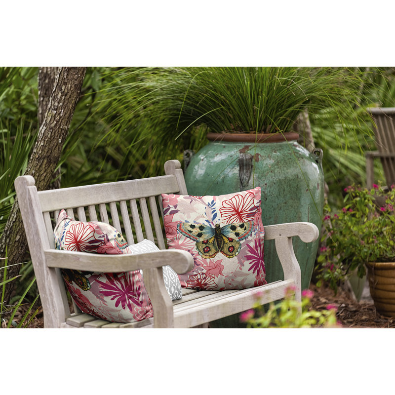 Floral Outdoor Reversible Throw Pillow, 20" H x 20" W, Square