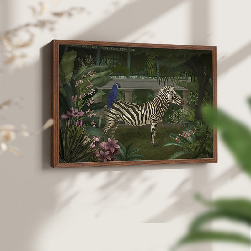 Zèbre en serre - reproduction encadrée, H 8 po x l 10 po, Noyer