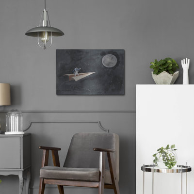  «Papier avion vers la lune» par Rachel Nieman, art mural en métal, 24 po x 16 po