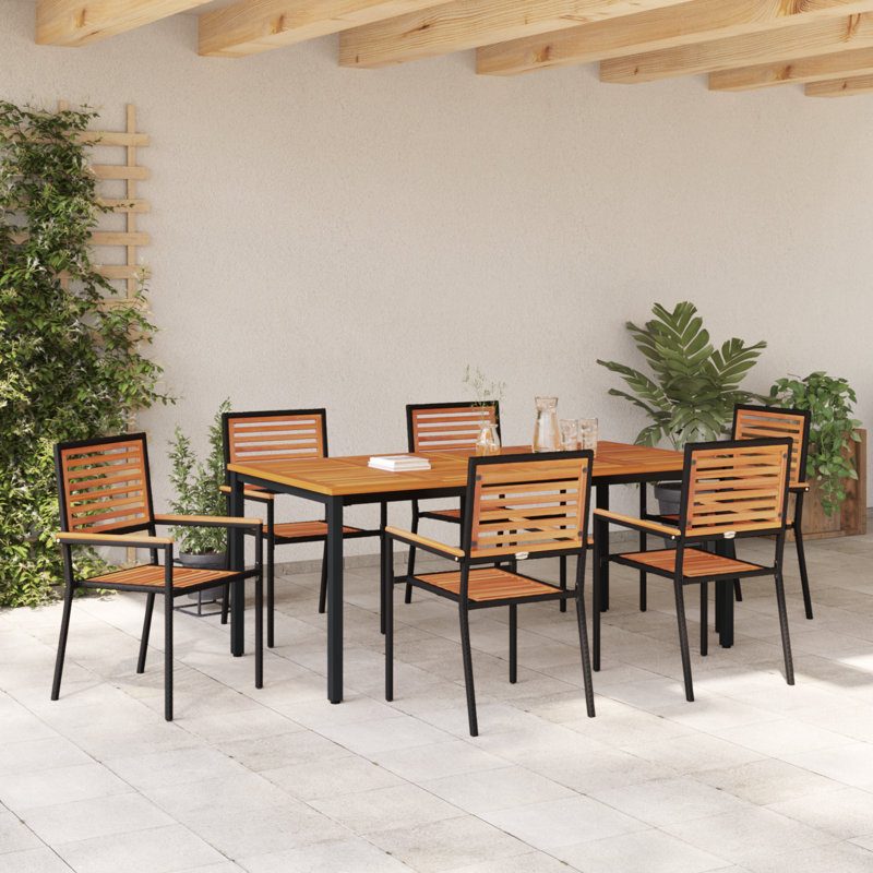 7 Piece Garden Dining Set Acacia, Black