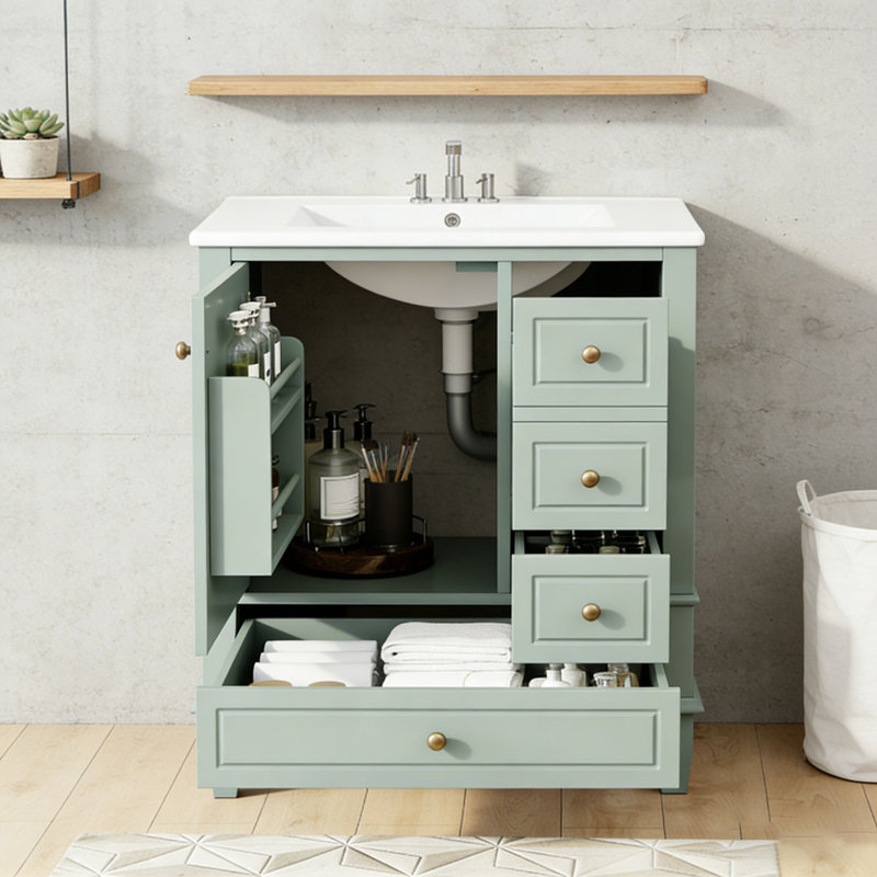 Meuble-lavabo 30 po avec lavabo, Vert clair