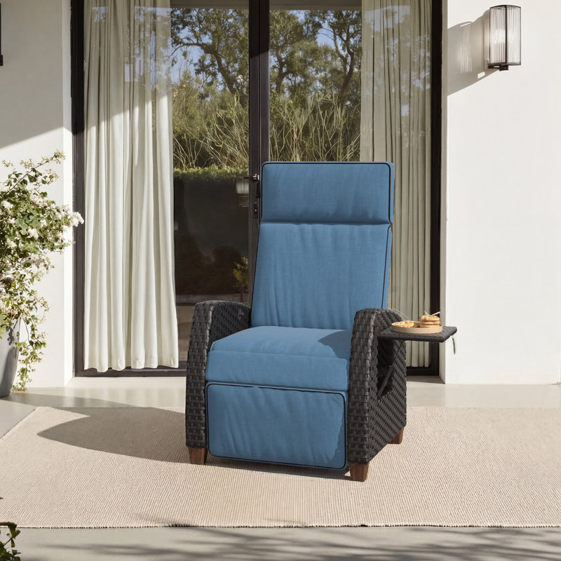 Fauteuil de patio inclinable avec coussins Moore, Bleu paon, Marron foncé