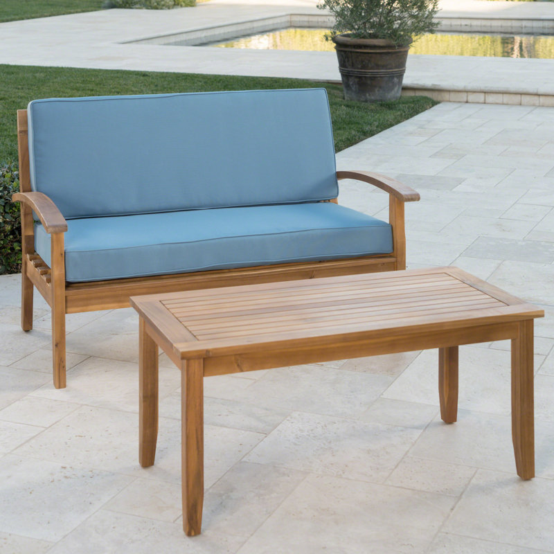 Causeuse et table en bois - 100% coussins, eau, bois, option confortable, Sarcelle