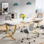 Bureau de direction 63 po - Bureau d'ordinateur moderne blanc et or avec plateau en faux marbre, grande table de conférence pour bureau à domicile ou salle de réunion