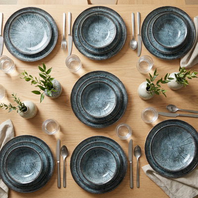 Timberwood Rustic Blue and Black Porcelain Dinnerware Set (18-Piece Service for 6)