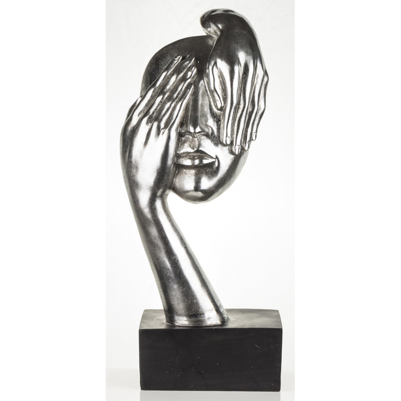 Polyresin Figurine / Sculpture Decorative Object, 54cm H x 23cm W x 14cm D, Silver/Black