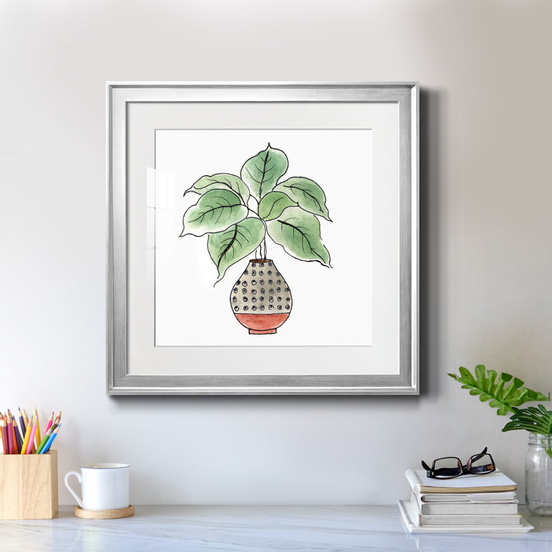 Boho Greenery I - peinture encadrée, Encadrement argenté, H 17,5 po x l 17,5 po x P 1,5 po