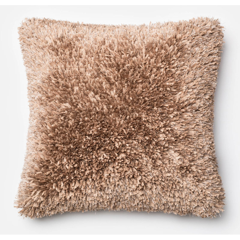 Tan Reversible 22" x 22" Polyester Shag Pillow Cover