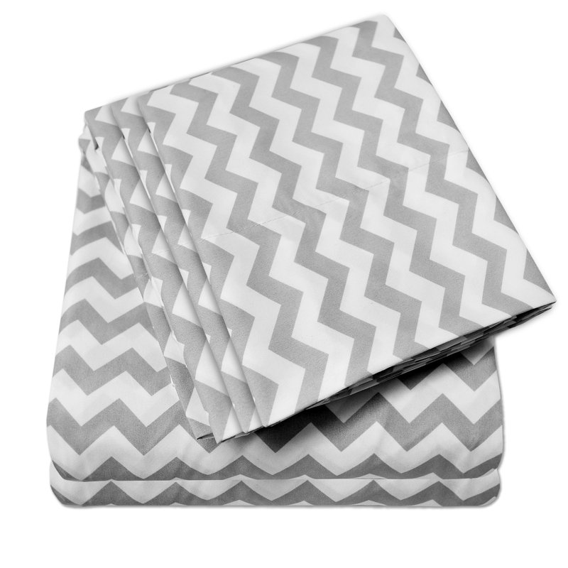 Chevron Zig-Zag Printed Microfiber Sheet Set with Bonus Pillowcases, California King Sheet Set with 4 Pillowcases