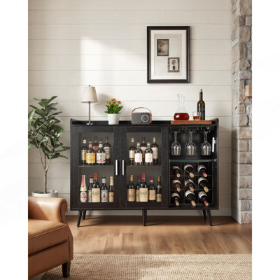 Wine Cabinet, Coffee Bar Cabinet with 9 Wine Bottle Racks, Modern Buffet Sideboard with Glass Holder