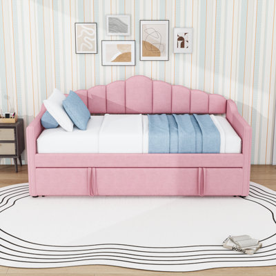 Twin Upholstered Daybed with Trundle, Side Pockets and USB
