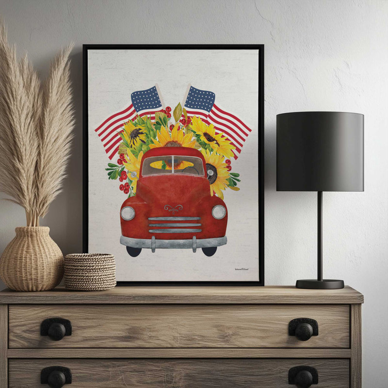 Tournesols et drapeaux, L 30 x H 40, Toile avec cadre, Tanné