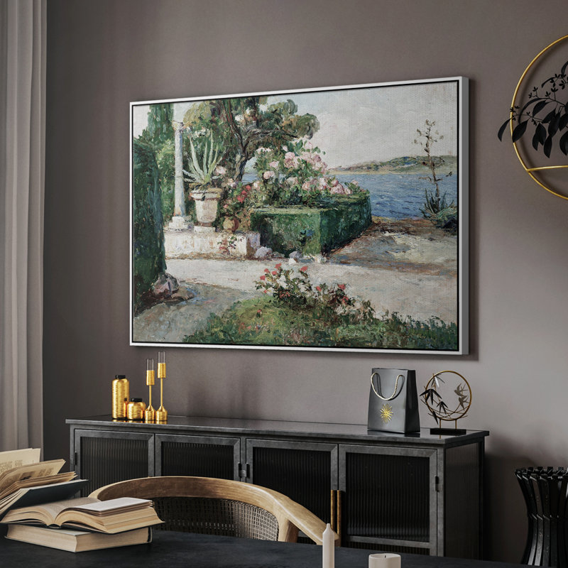 Paysage rétro - DL, Toile avec cadre blanc, H 17 po x l 25 po x P 2 po