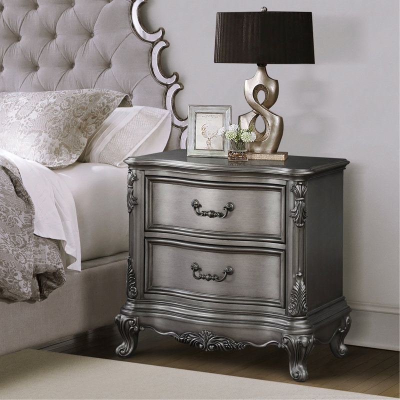 Table de chevet 2 tiroirs Antique Platinum