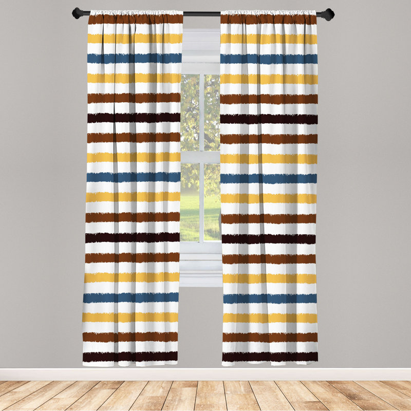 Microfiber Floral Semi-Sheer Rod Pocket Curtain Panels, 28" W x 63" L, Navy/Brown