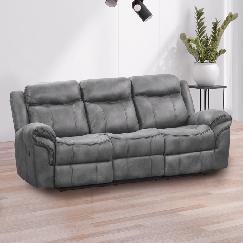  Microsuede Manual Reclining Sofa with Cup Holders, Silver
