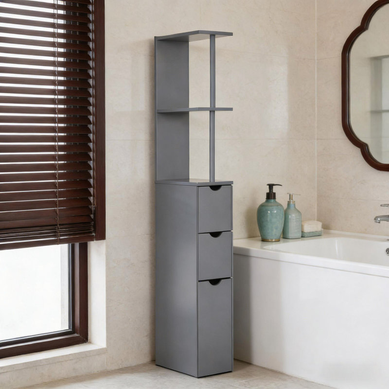 Tour de rangement, organisateur de plancher étroit, armoire de rangement de salle de bain, Gris
