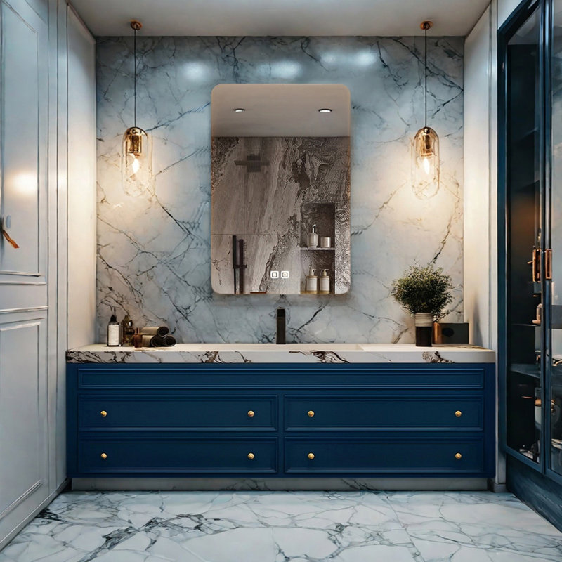 French modern rock plate bathroom cabinet, 19.68" H x 55.11" W x 19.68" D