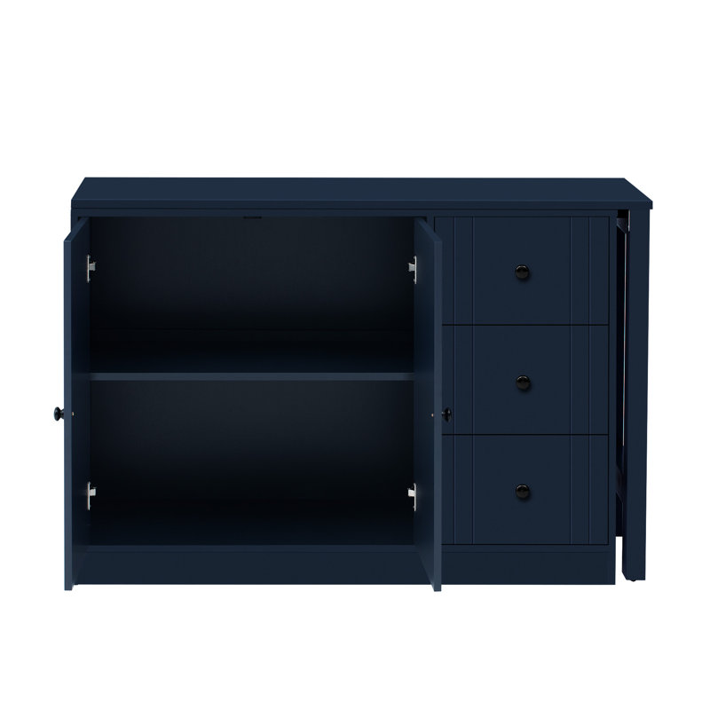 Buffet multifonctionnel de 89,7 po avec 2 portes, une table extensible et des tablettes réglables, une conception à lignes texturées en bois peu encombrante pour la vie principale, une table coulissante à tablettes, un vestibule idéal pour la cuisine