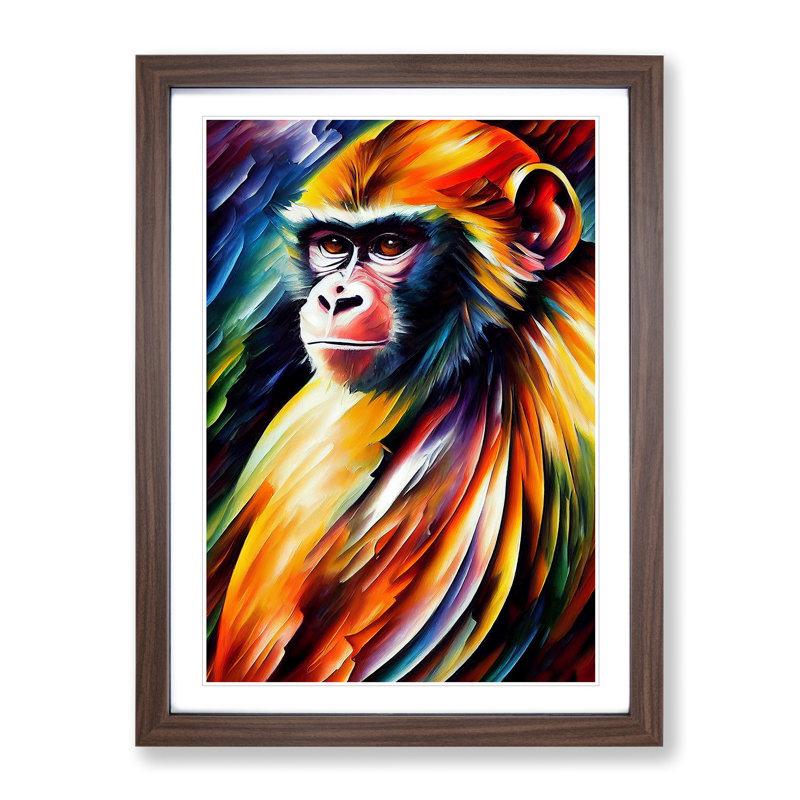Monkey Portrait No.3 - Framed Print, 34cm H x 25cm W x 2cm D, Walnut