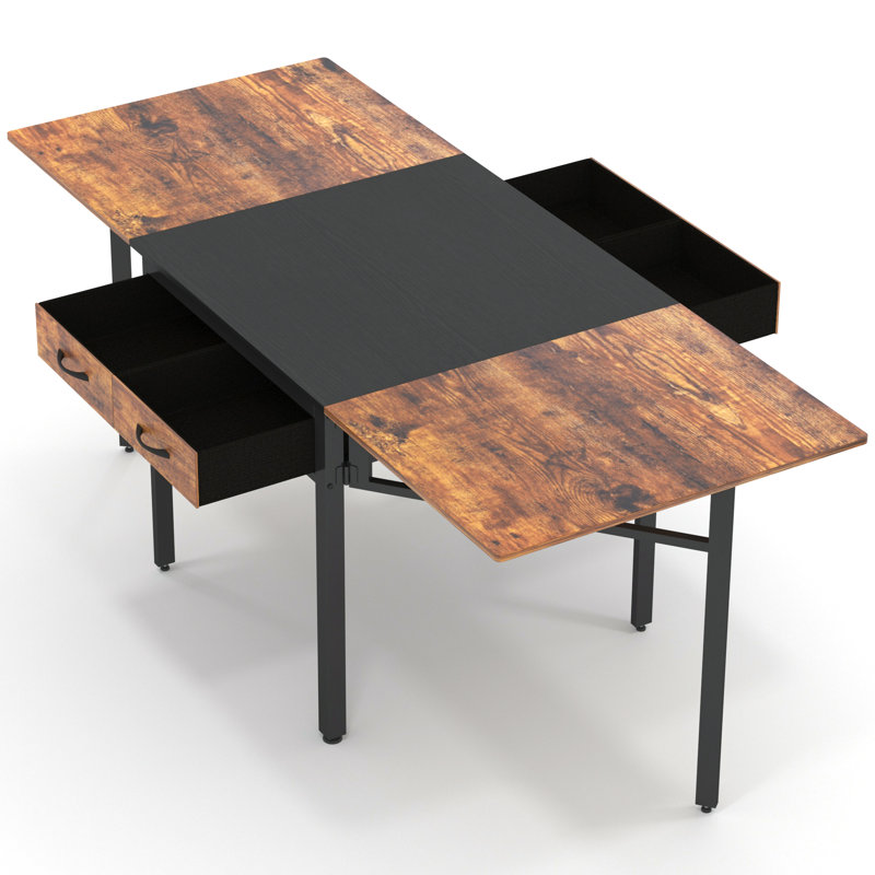 78.74" W Drop Leaf Dining Table For 2-8 People, Extendable Kitchen Dining Table With 4 Fabric Drawers
