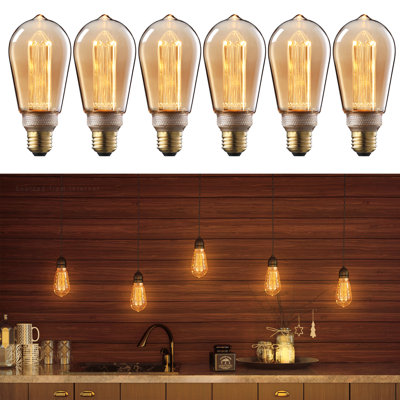 ST64 Light Bulb Dimmable, LED Vintage Edison Bulb, E26 Base, 2000K Amber Light