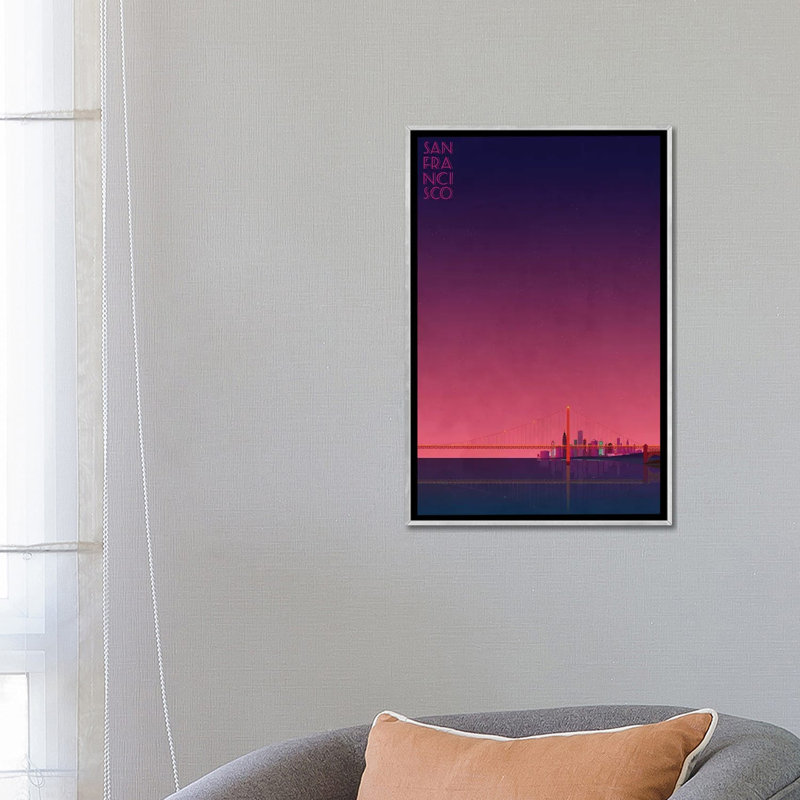 San Francisco Skyline - impression d'art graphique, Toile avec cadre argenté, H 26 po x l 18 po x 1,5 po, Aucun mat