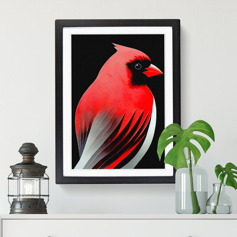 FRM-V0523-351X Cardinal Bird Abstract - Single Picture Frame Print, 34cm H x 25cm W x 2cm D, Black Framed