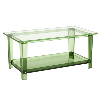 Acrylic Coffee Table, 2 Tiers Center Table with Storage Shelf, 19.7 x 31.5 x 15.7 in (Green), Modern Rectangle Acrylic Coffee Desk, Kitchen Island, Restaurant, Office, Ideal for Dining Room