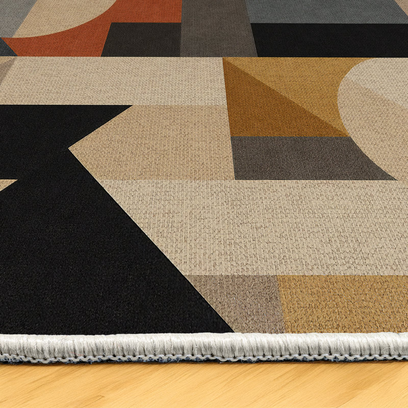 Gustin Collection Digital Print Cotton-Polyester Brown Multicolor Geometric Rug, Runner 4' x 14'10"