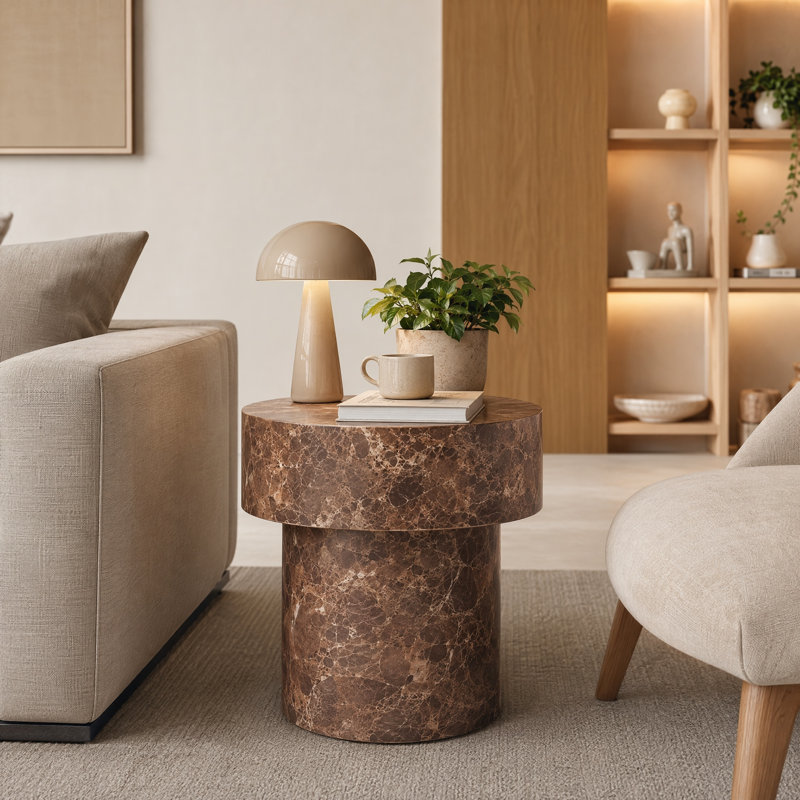 Table d'appoint à cylindre moderne - Structure en bois massif avec base ECC durable - Aucun assemblage requis - Résistant aux rayures et aux taches