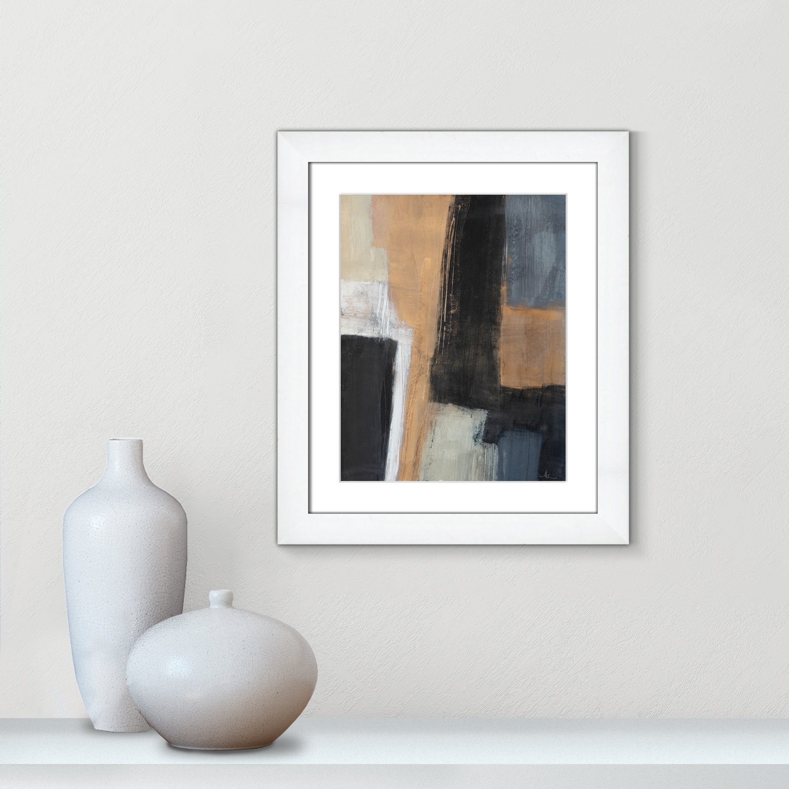 Calderon "Metallic Slate I" Print, 20.5" H x 17.5" W x 1.25" D, White Cube Frame Matted