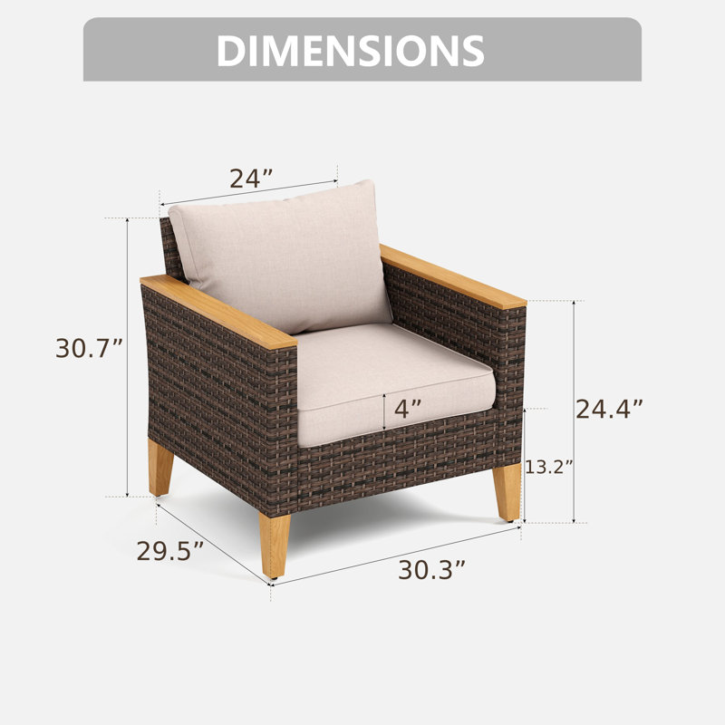 Chaise d'extérieur en osier avec coussins Salem, Beige